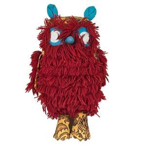 Vintage Handmade Thai Red Yarn Owl Plush With Decorative Yellow Feet